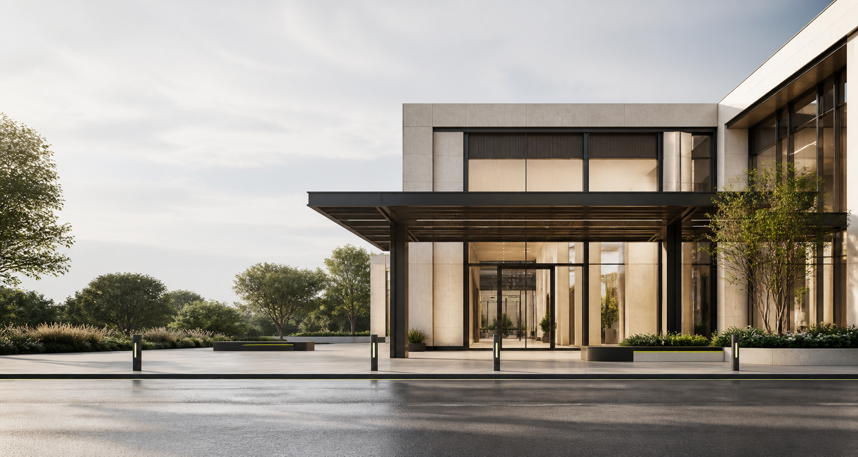 Conceptual 3D visualization of a modern Fleetrix passenger pickup hub